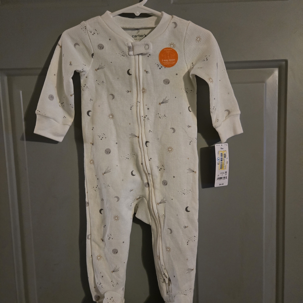 Carter's Cream Waffle-Knit Celestial Footed One-Piece